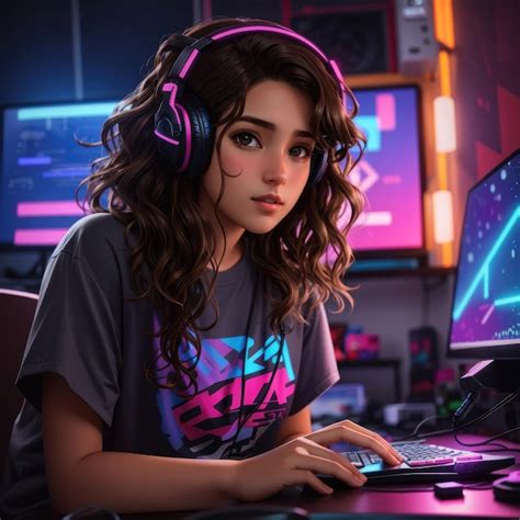 Premium Ai Image Girl Playing A Video Game While Wearing Headphones