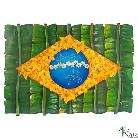 Quadro Artesanal Galvanizado Bandeira Do Brasil 40x58cm S Raiz Decora