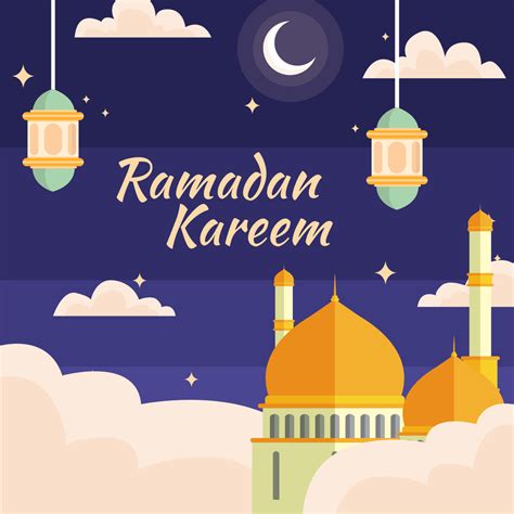 Ramadan Kareem With Lamps And Mosque 912150 Vector Art At Vecteezy