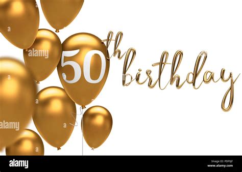 Gold Happy 50th Birthday Balloon Greeting Background 3d Rendering