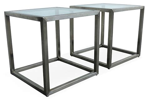 mid century modern stainless steel cube side tables