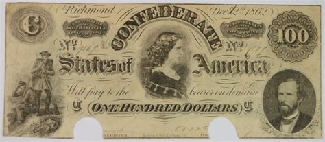 Confederate Currency 1862 10000 Cancelled By Confederacy Rare