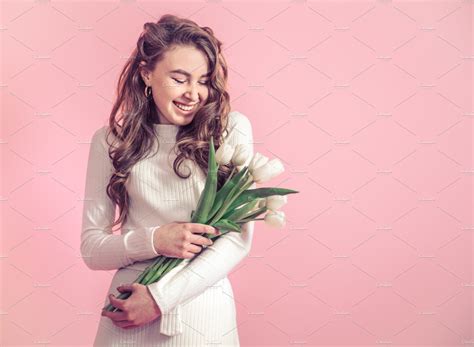 Beautiful Girl Holding Flowers High Quality People Images ~ Creative