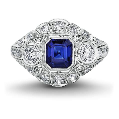 Find the perfect engagement ring. Vintage Asscher Cut Sapphire Ring - Antique Sapphire and Diamond Ring
