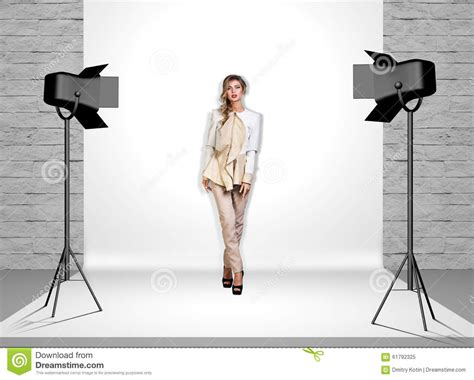 Model In Photo Studio With Spotlights Stock Image Image Of Design