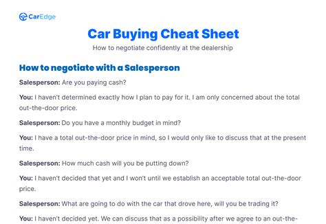 Car Buying Cheat Sheet Caredge