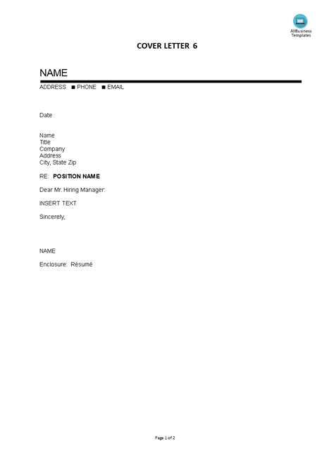 Blank Cover Letter Template Printable