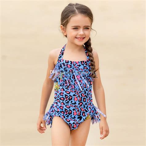 2019 Summer Children Tassel Swimsuits Girls Leopard Suspender Princess