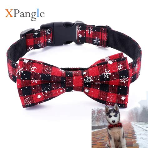 Bow Tie Pet Dog Collar Lattice Plaid Bow Knot Dog Cat Collar Snowflake