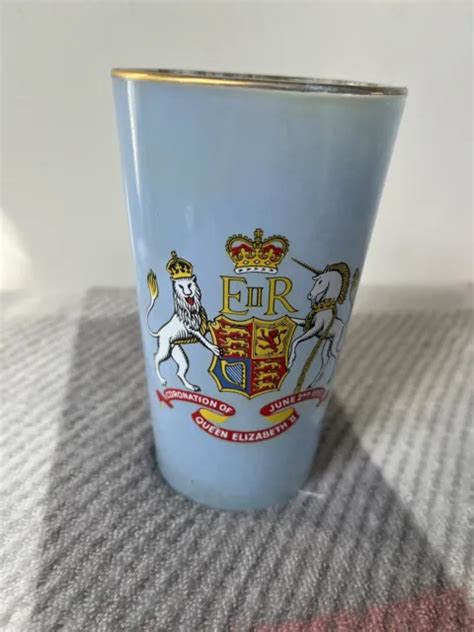 Vintage Pale Blue Commemorative Glass Coronation Of Queen Elizabeth Ii