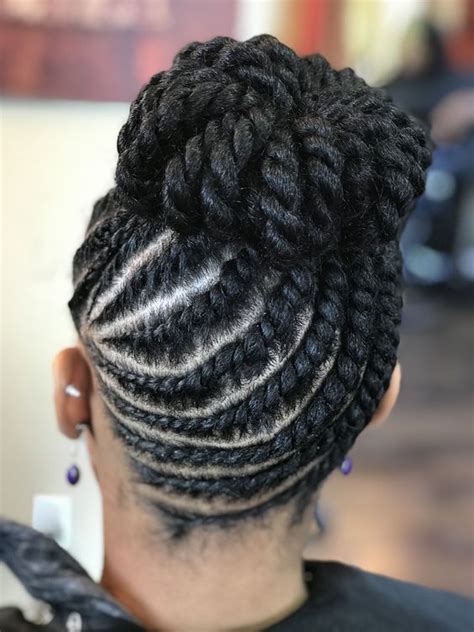 Beautiful Braided Updos For Black Women In Flat Twist Hairstyles Feed In Braids
