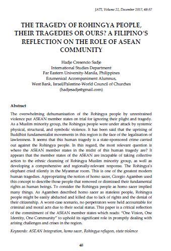 Reflection as a stage of a modern lesson in the conditions of gef. THE TRAGEDY OF ROHINGYA PEOPLE, THEIR TRAGEDIES OR OURS? A FILIPINO'S REFLECTION ON THE ROLE OF ...