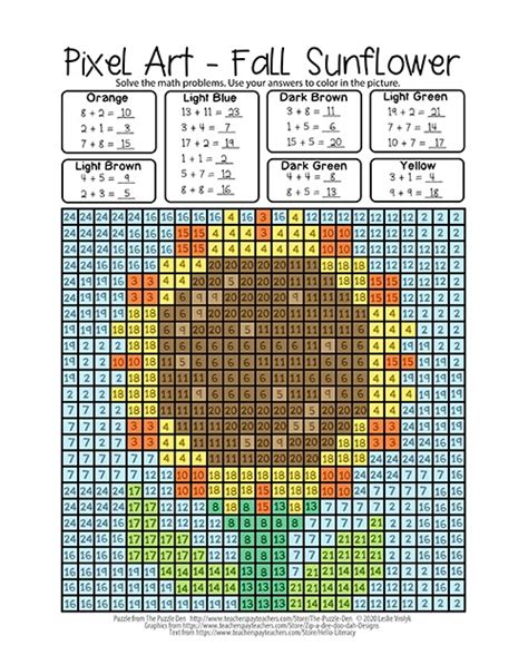 The Puzzle Den Fall Sunflower Pixel Art