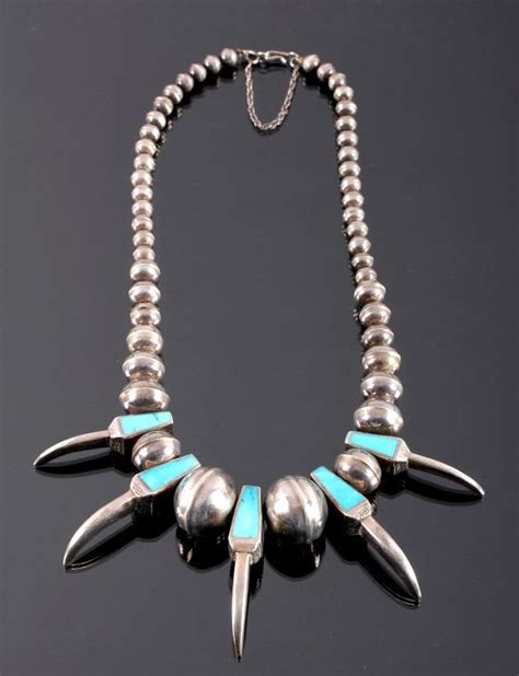 Navajo Bear Claw Turquoise And Sterling Necklace