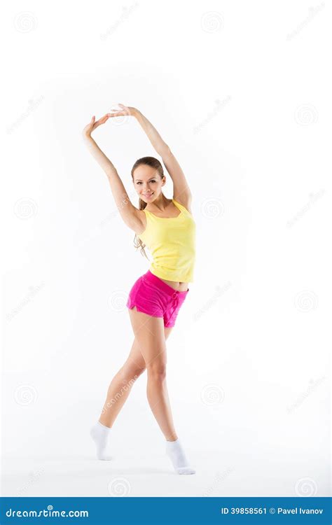 Young Woman Doing Aerobics And Stretching Isolated On White Background Stock Image Image Of