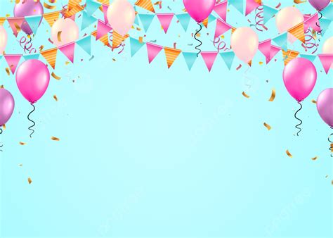 Pink Birthday Balloon Small Flag Blue Party Background Desktop
