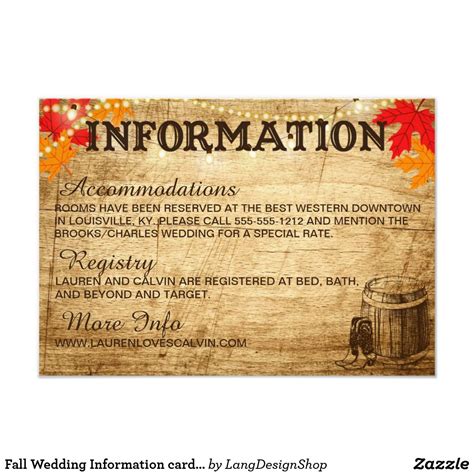 Check spelling or type a new query. Fall Wedding Information card for Rustic Wedding | Zazzle.com | Fall wedding, Rustic wedding ...