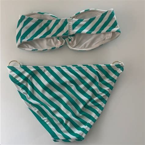 Shoshanna Swim Shoshanna Striped Bandeau Bikini With Ring Detail