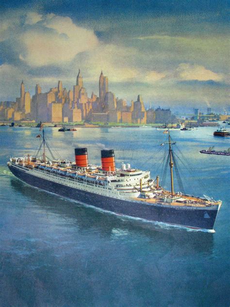 1950s Mauretania Cunard Ocean Liner Vintage Travel Ship Poster Marine
