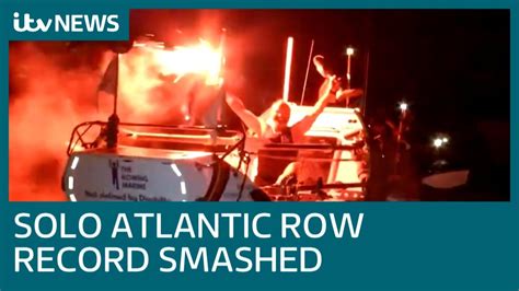 Former Royal Marine Smashes Solo Atlantic Rowing Record Itv News Youtube