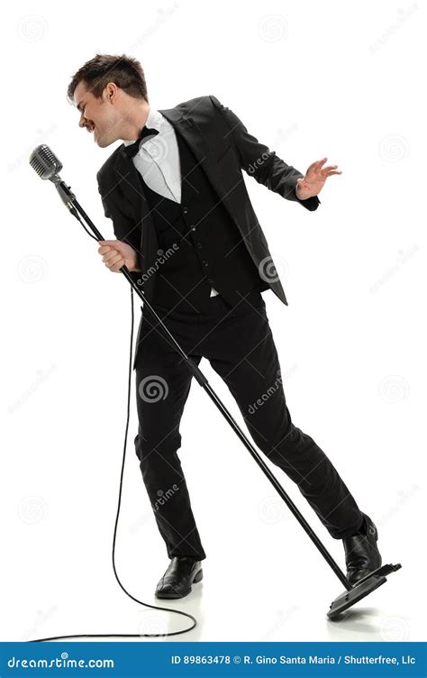 Young Man Singing Inot Vintage Microphone Stock Photo Image Of Young