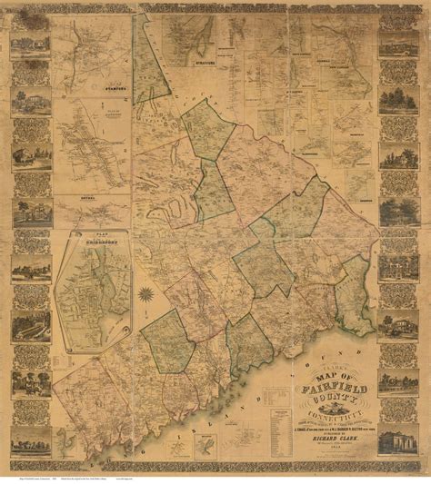 Fairfield County Connecticut 1858 Old Wall Map Reprint With Etsy