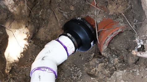 How To Connect Pvc Pipe To Clay Sewer Pipe Using Fernco Coupling Youtube
