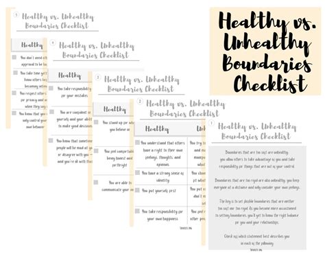 Boundaries Bundle Healthy Vs Unhealthy Boundary Checklist Etsy