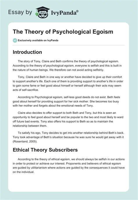The Theory Of Psychological Egoism 840 Words Essay Example