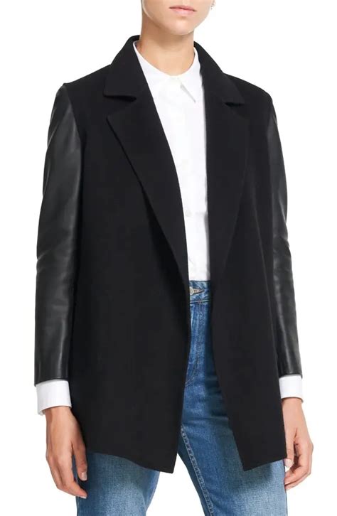 Buy Theory Clairene Wool And Cashmere Jacket With Leather Sleeves Black