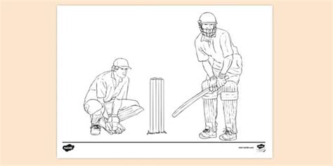 Free Cricket Batsman And Wicket Keeper Colouring Sheet