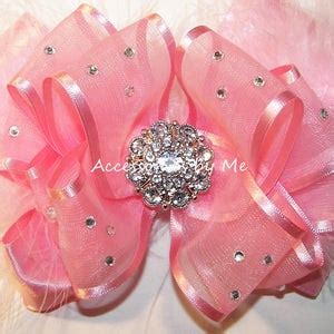 Glitz Pageant Bow Pink Feathery Hair Clip Pink Organza Satin Etsy