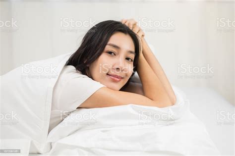 Beautiful Asian Woman Lying In The Bed Young Woman Sleeping Well In Comfortable Cozy Fresh Bed