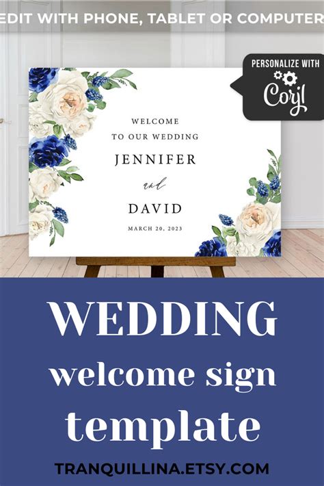 Wedding Welcome Sign Template Blue White Floral Wedding Etsy In 2021