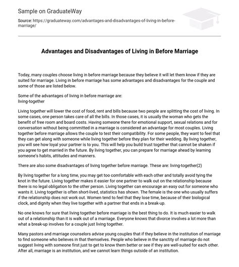 Advantages And Disadvantages Of Living In Before Marriage Essay Example GraduateWay