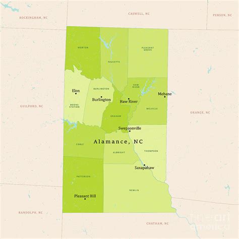 Nc Alamance County Vector Map Green Digital Art By Frank Ramspott