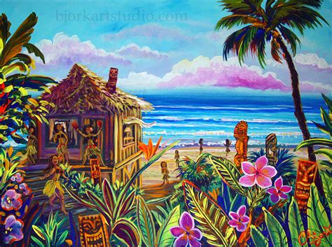 Original Paintings A Hawaiian Tiki Hula Hut Sold
