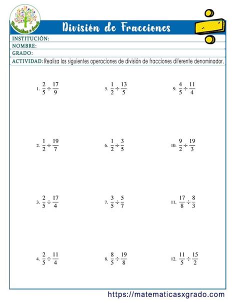 Ejercicios De División De Fracciones Con Diferente Denominador