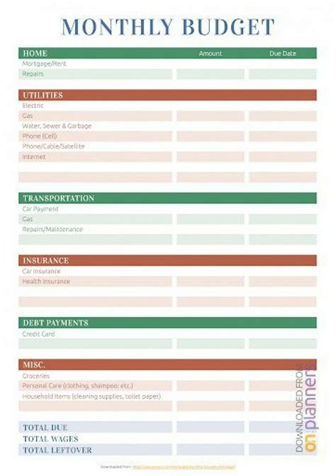 Printable Free Household Budget Templates Addictionary Personal
