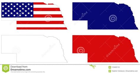Nebraska Map With Usa Flag State That Lies In Both The Great Plains