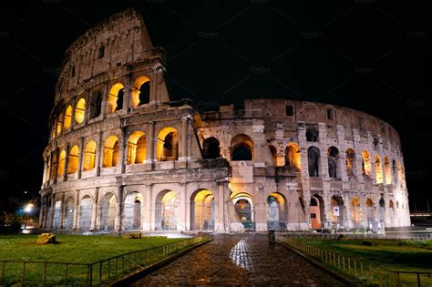 Colosseum At Night Rome High Quality Architecture Stock Photos