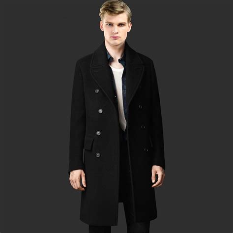 Spring Autumn Mens Brand Long Woolen Trench Male Overcoat Double
