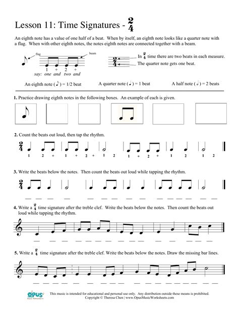 Music Theory Worksheet 11 Time Signature 24 Time Worksheets