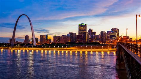 St Louis Missouri Skyline And Gateway Arch At Night Logos Removed