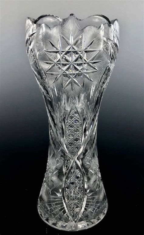 Antique American Brilliant Cut Glass Empire Cut Glass Madeline Pattern Corset Vase