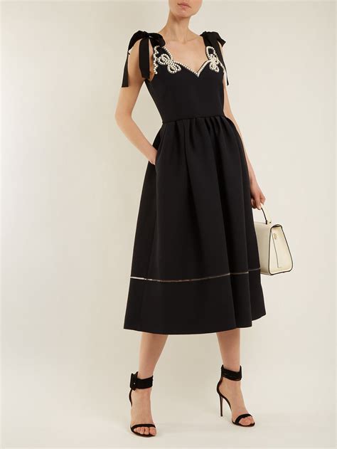 Click Here To Buy Fendi Faux Pearl Embellished Wool Blend Dress At