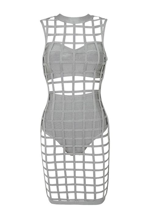 Clothing Bandage Dresses Thyda Grey Bandage Cage Dress With Shorties And Bustier Gray
