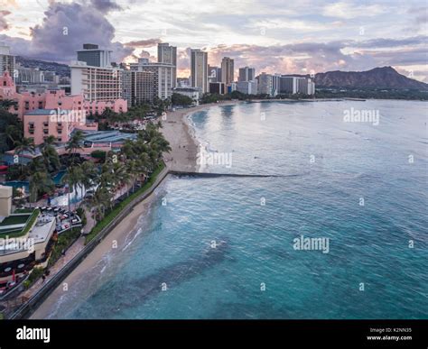 Aerial View Of Diamond Head And Waikiki Beach In Honolulu Hawaii Stock
