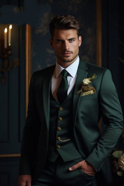 Men Dark Emerald Green 3 Piece Suit Wedding Groom Wear Suit Dinner Suit