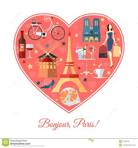 Bonjour Paris France Travel Background With Stock Vector